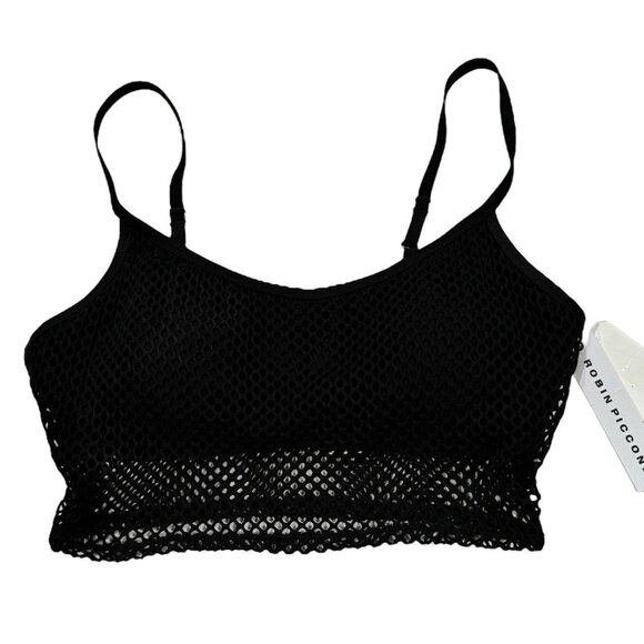 Robin Piccone Sz L Bikini Top Black Pua Fishnet Mesh Cami Swimsuit Top New NWT - Picture 3 of 5